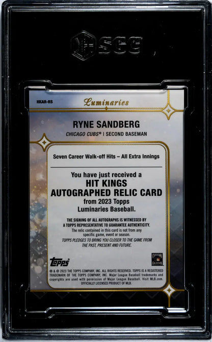 Graded Topps Luminaries Ryne Sandberg baseball trading card with SGC 9.5 Mint+ auto