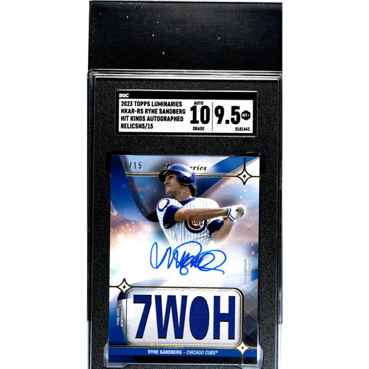 2023 Topps Luminaries #HKAR-RS Ryne Sandberg SGC 9.5 MINT+ MEM Auto 5/15 Chicago Cubs Baseball Card