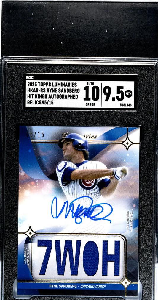 2023 Topps Luminaries Ryne Sandberg autographed baseball card with jersey patch and SGC grade