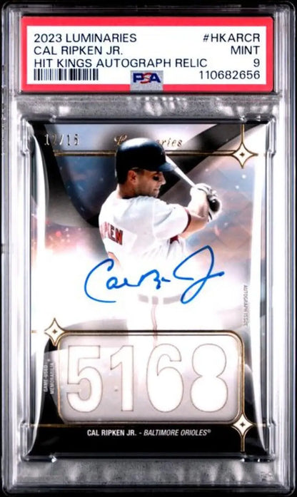 Graded Cal Ripken Jr autographed baseball card from 2023 Topps Luminaries series