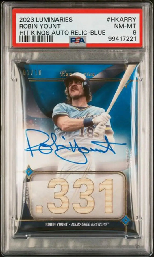 PSA-graded Robin Yount baseball card with autograph and .331 jersey number from Milwaukee Brewers