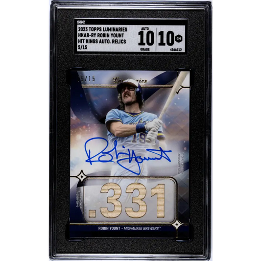2023 Topps Luminaries #HKARRY Robin Yount SGC 10 Gem MEM Auto 5/15 Milwaukee Brewers Baseball Card