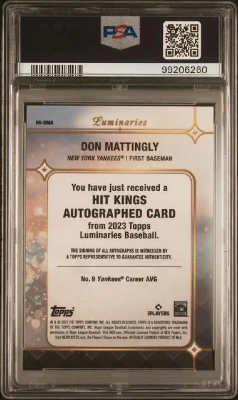 PSA 10 Gem Mint Don Mattingly Hit Kings Auto 10/15 New York Yankees Baseball Card