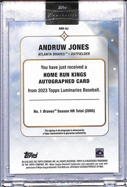 Autographed Andruw Jones baseball card from 2023 Topps Luminaries Home Run Kings