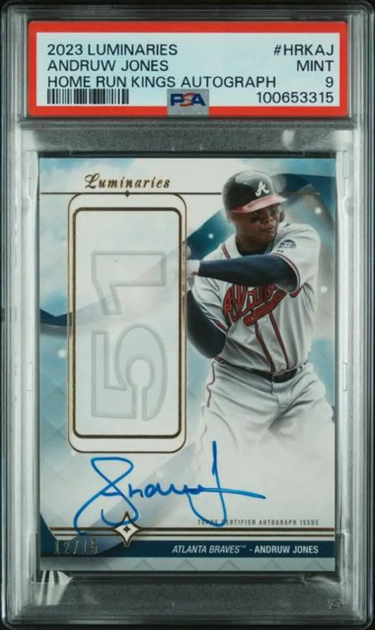 PSA-graded 2023 Topps Luminaries Andruw Jones Atlanta Braves baseball card with autograph