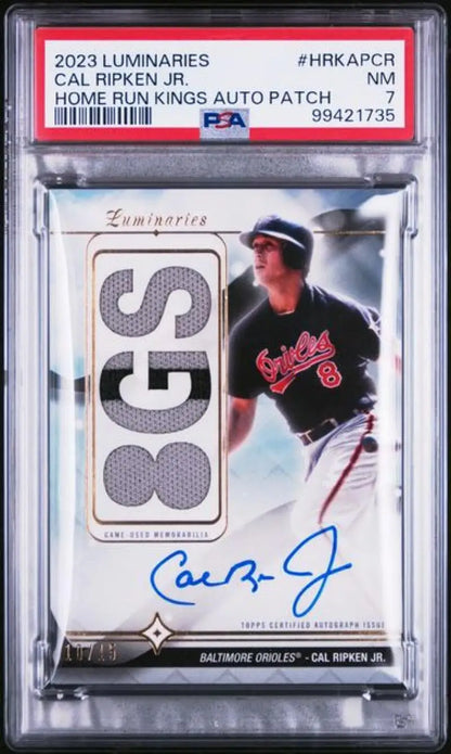 Cal Ripken Jr. autographed baseball card from 2023 Topps Luminaries MEM Auto edition