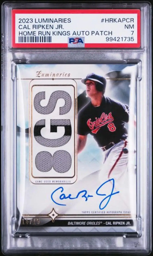 Cal Ripken Jr. autographed baseball card from 2023 Topps Luminaries MEM Auto edition