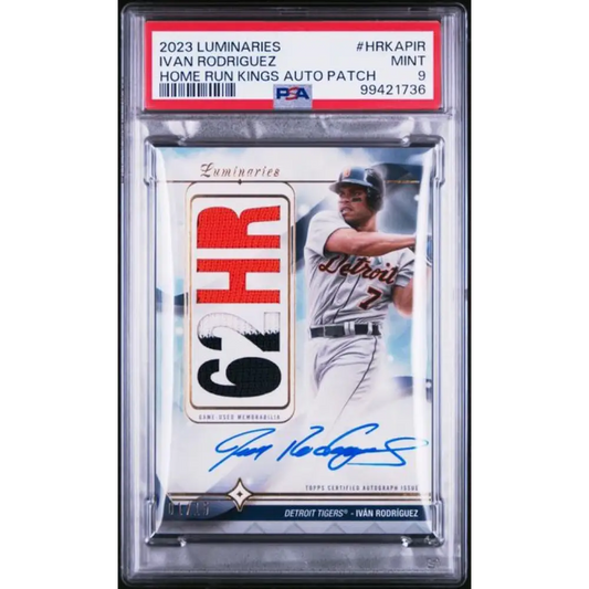 2023 Topps Luminaries #HRKAPIR Ivan Rodriguez PSA 9 MINT MEM Auto 1/15 Detroit Tigers Baseball Card