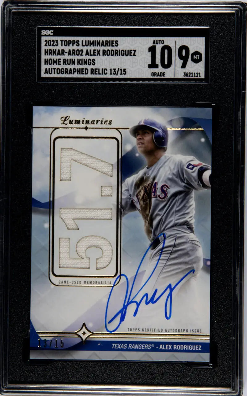 Alex Rodriguez autographed baseball card featuring SGC 9 Mint grade from 2023 Topps Luminaries