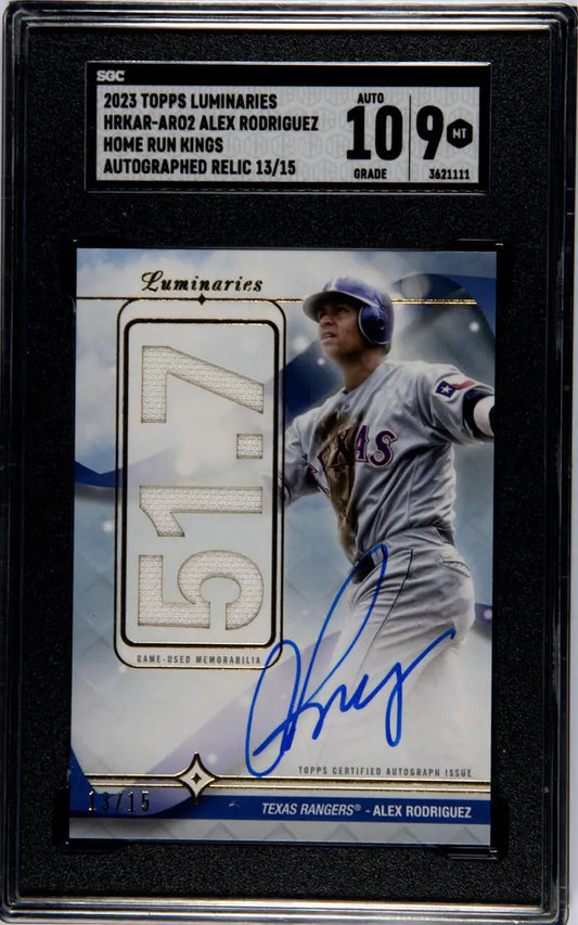 Alex Rodriguez autographed baseball card featuring SGC 9 Mint grade from 2023 Topps Luminaries