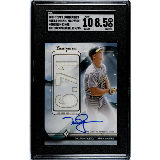 2023 Topps Luminaries #HRKAR-MM2 Mark McGwire SGC 8.5 NM/MT+ MEM Auto 4/15 Oakland Athletics Baseball Card