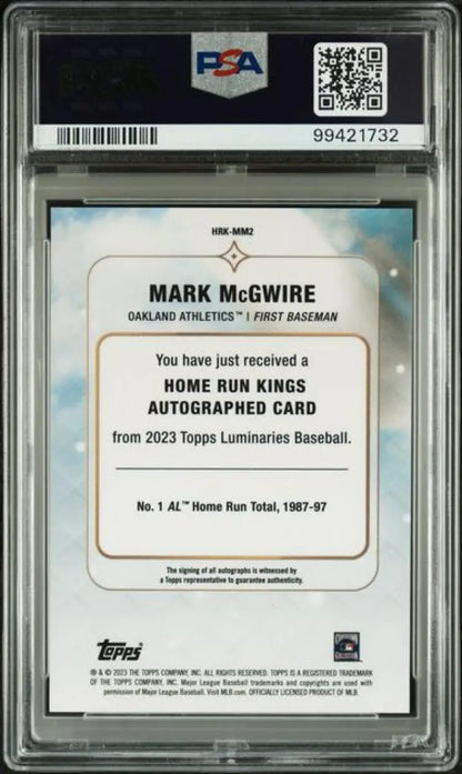 PSA-graded 2023 Topps Luminaries Mark McGwire Home Run Kings card for Oakland Athletics