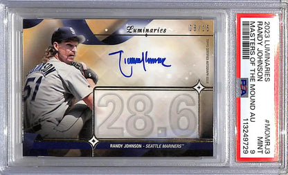Randy Johnson autographed baseball card from 2023 Topps Luminaries Masters of the Mound