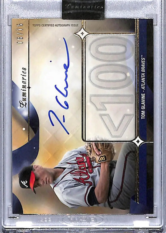 Atlanta Braves Baseball Card of Tom Glavine with Blue Autograph from Topps Luminaries