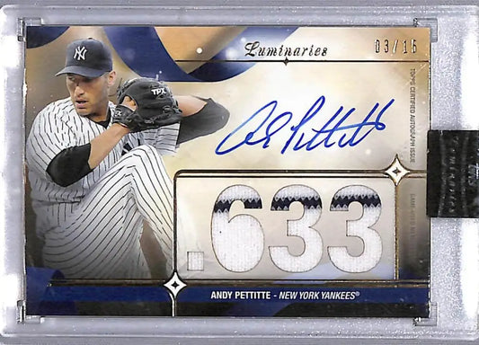 Andy Pettitte Yankees trading card with autograph and jersey patch from Topps Luminaries