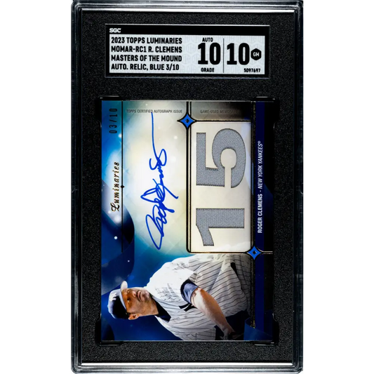 2023 Topps Luminaries #MOMAR-RC1 Roger Clemens SGC 10 Gem MEM Auto 3/10 New York Yankees Baseball Card