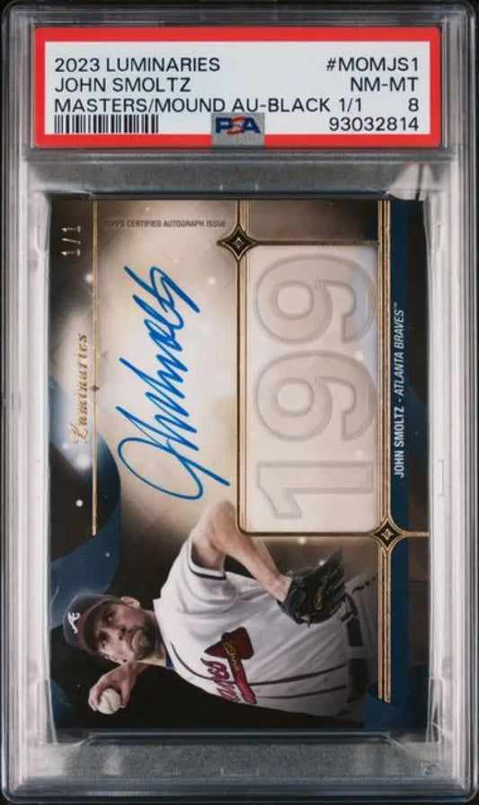 Graded John Smoltz Atlanta Braves baseball card from 2023 Topps Luminaries PSA 8 NM-MT