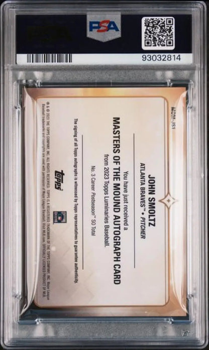 Graded John Smoltz Atlanta Braves baseball card from 2023 Topps Luminaries PSA 8 NM-MT