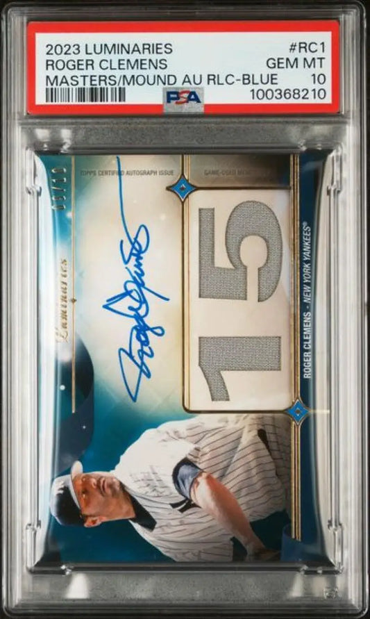 PSA-graded 2023 Topps Luminaries Roger Clemens GEM MINT Auto baseball card Yankees 15
