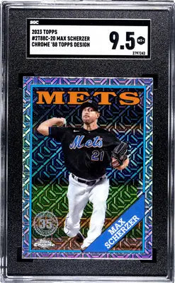 Graded 2023 Topps Max Scherzer Chrome baseball card with 9.5 grade in product 88 Baseball