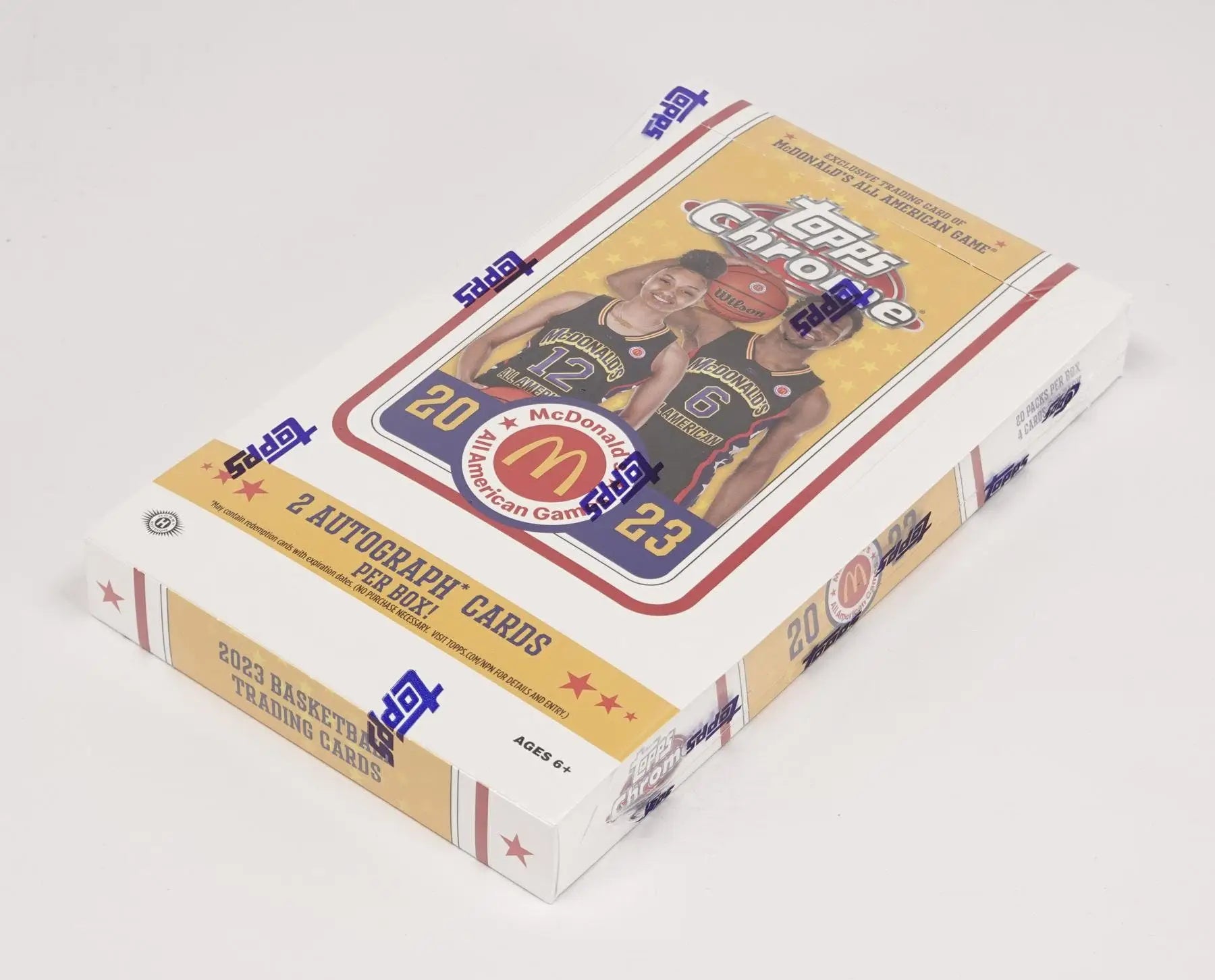 Sealed box of 2023 Topps McDonald’s All American Chrome Basketball with orange and red refractor parallels