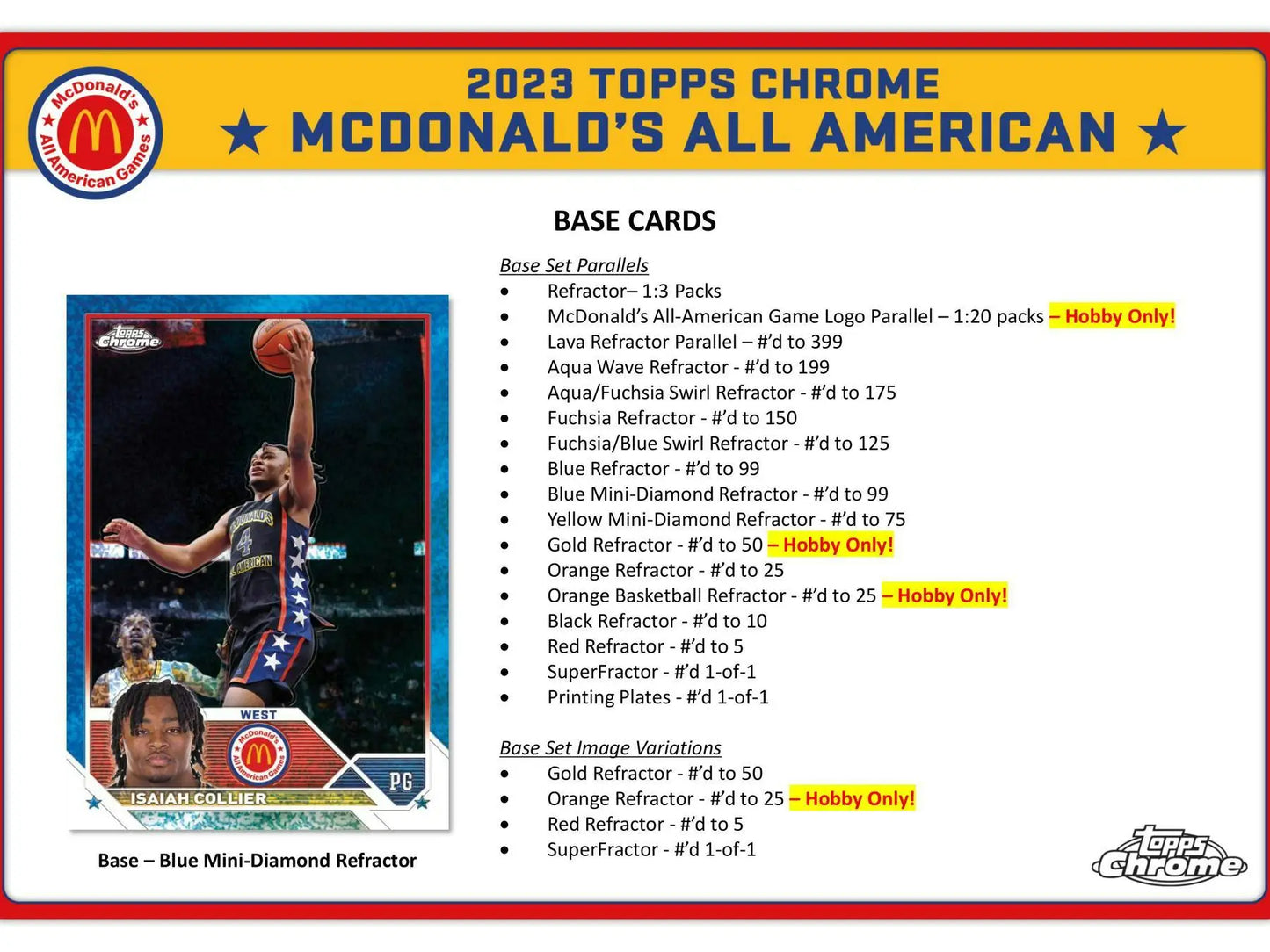 2023 Topps McDonald’s All American Chrome Basketball Hobby Box with red refractor parallel