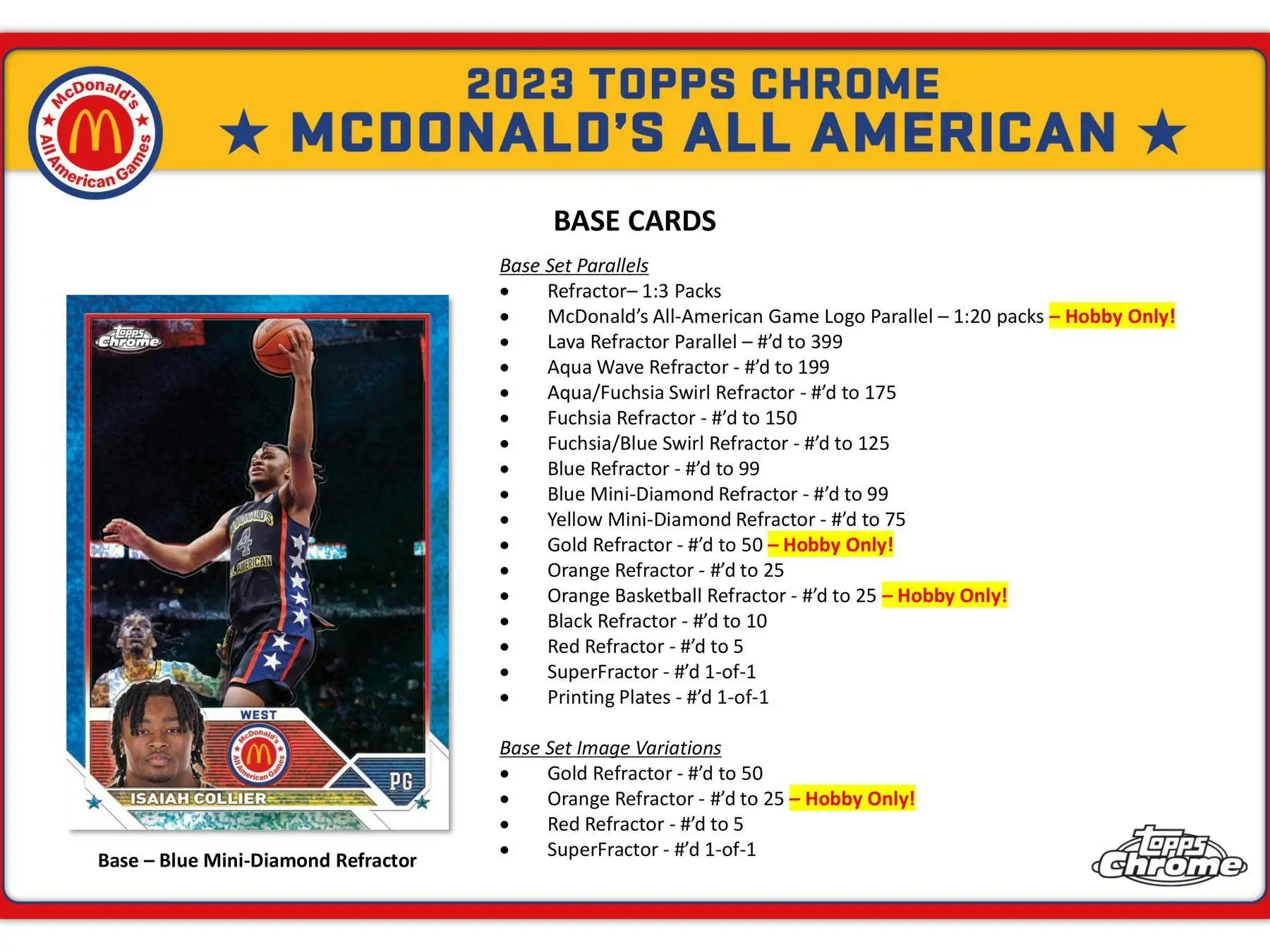 2023 Topps McDonald’s All American Chrome Basketball Hobby Box with red refractor parallel
