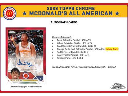 2023 Topps McDonald’s All American Chrome Basketball Hobby Box with red refractor parallel autograph cards