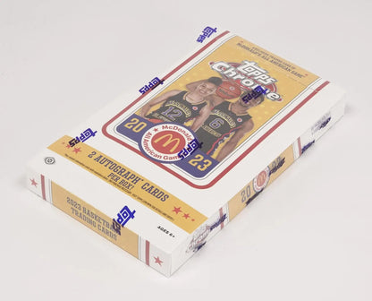 Sealed box of 2023 Topps McDonald’s All-American Chrome Basketball Hobby Box with orange refractor