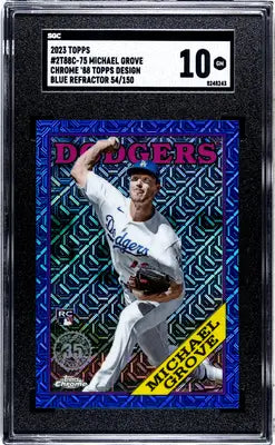 SGC-graded 2023 Topps Michael Grove Blue Refractor baseball card with grade 10