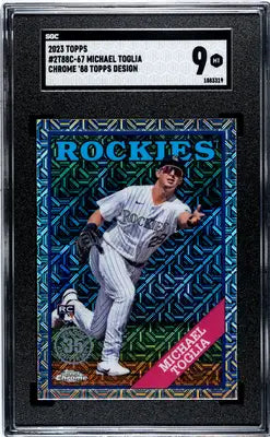 Graded 2023 Topps Chrome Michael Toglia baseball card in 88 Topps design SGC 9