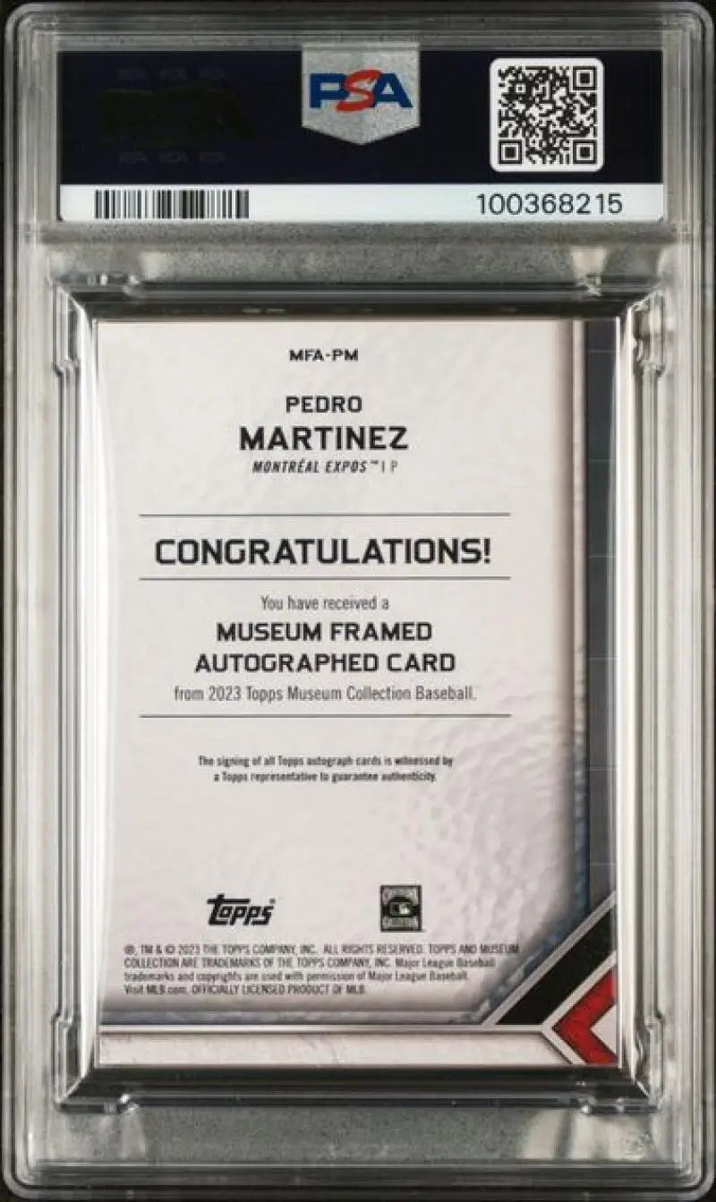 PSA-graded 2023 Topps Museum Collection Pedro Martinez Montreal Expos baseball card in holder