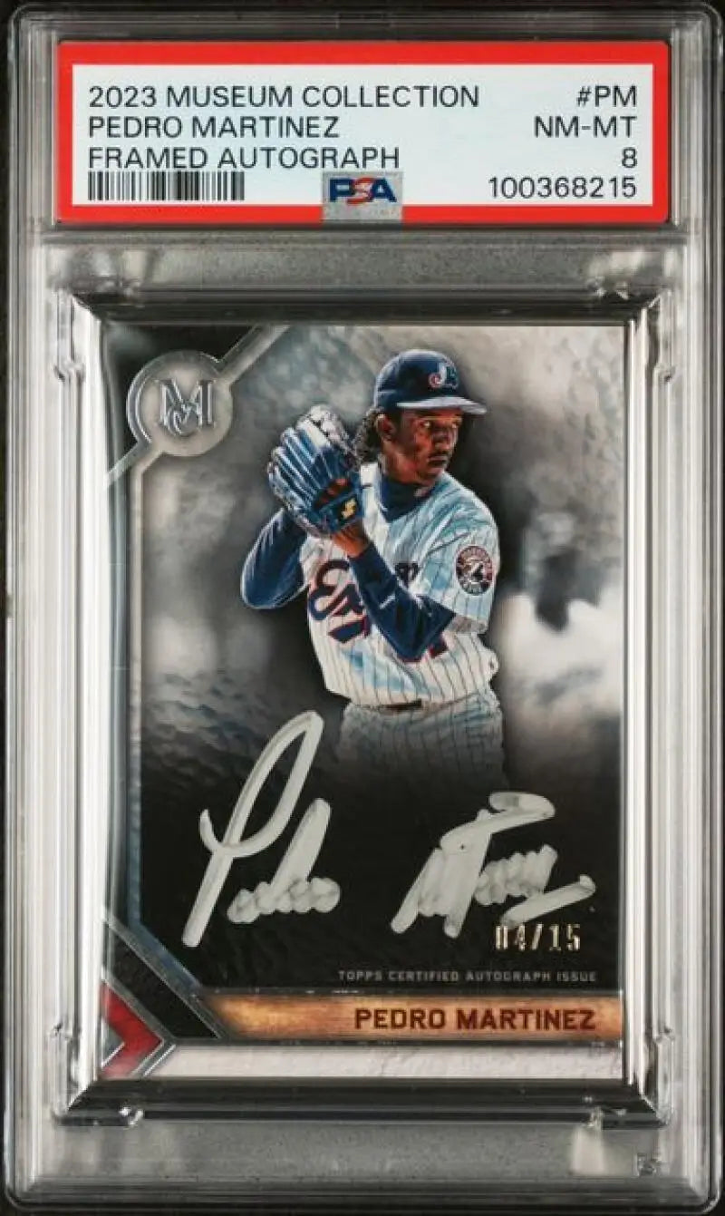 PSA-graded 2023 Topps Museum Collection Pedro Martinez autographed card #4/15 Montreal Expos