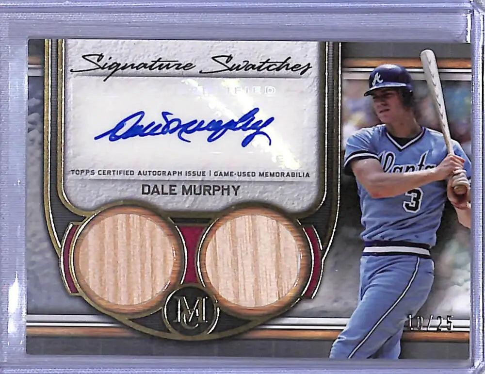 Dale Murphy autographed baseball card with game-used bat relics from Topps Museum Collection
