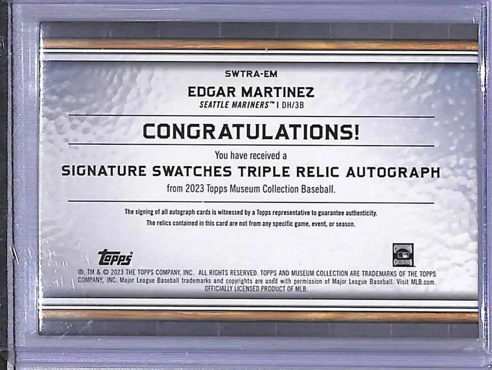 2023 Topps Museum Collection Signature Swatches #SWTRA-EM Edgar Martinez NM-MT MEM Auto 13/25 Seattle Mariners