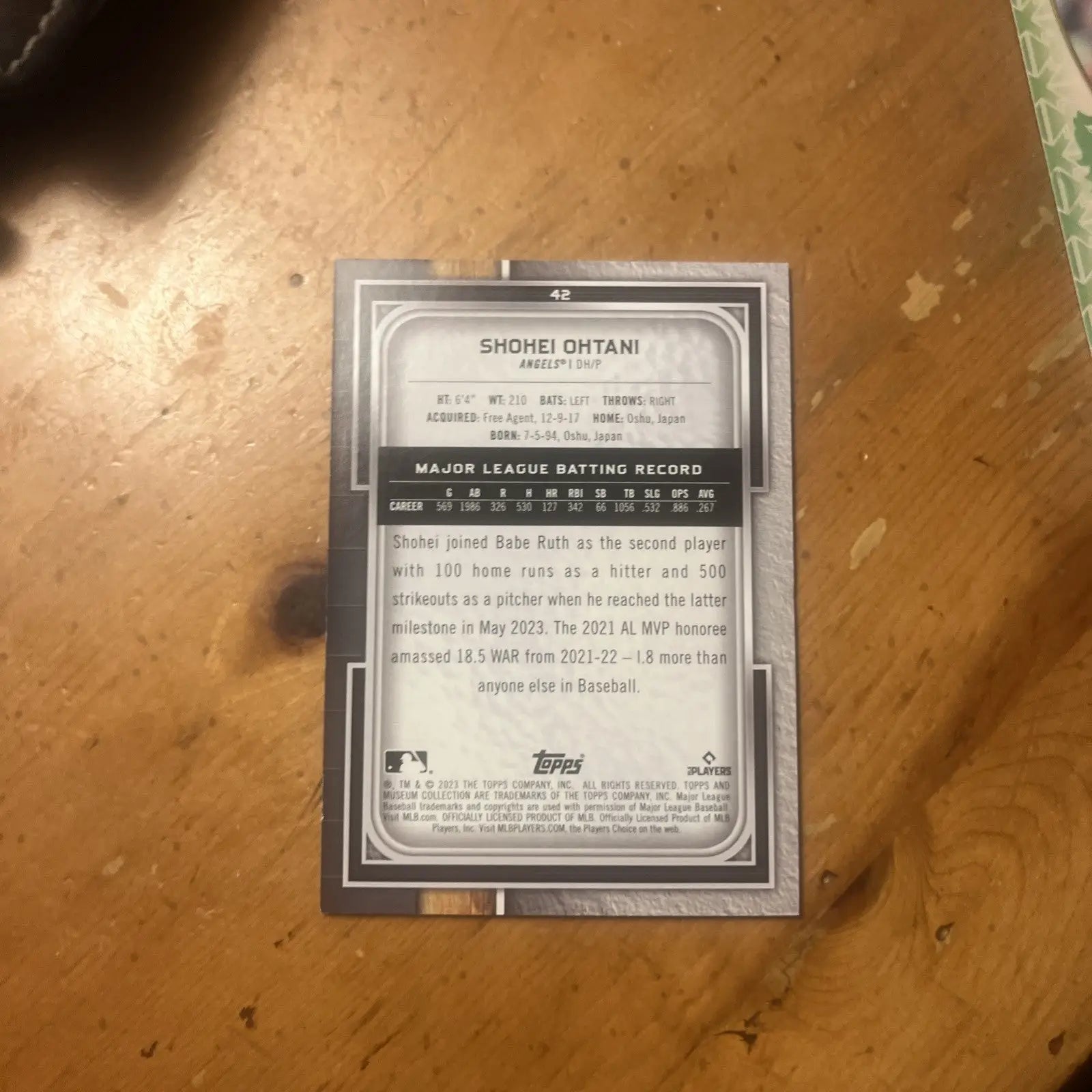Shohei Ohtani baseball card from 2023 Topps Museum, showcasing Los Angeles Angels star