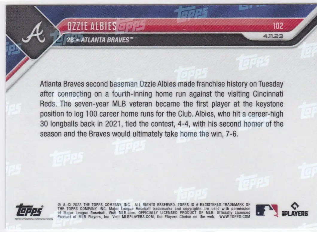 2023 TOPPS NOW #102 OZZIE ALBIES- ATLANTA BRAVES