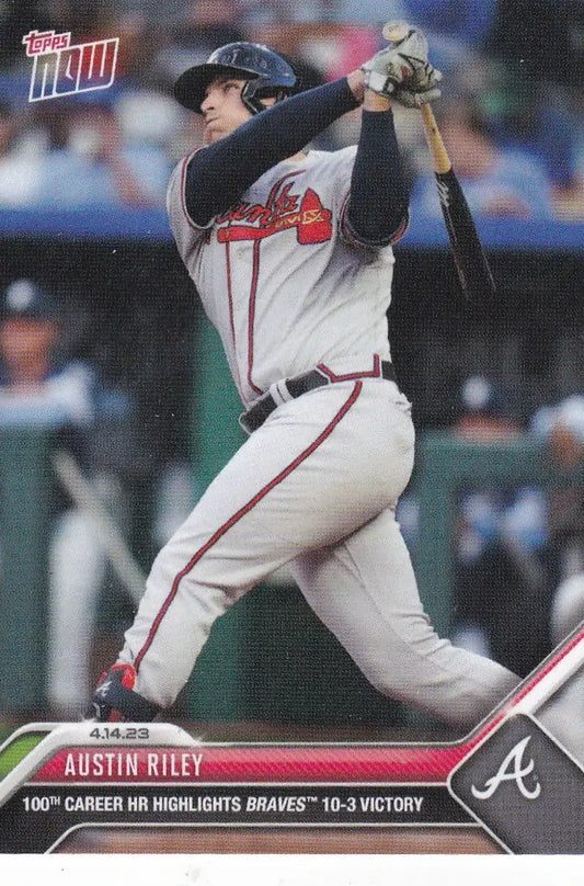 Baseball trading card of Austin Riley hitting from 2023 TOPPS NOW Atlanta Braves series