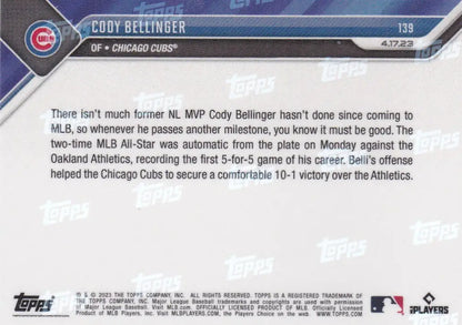 Baseball card of Cody Bellinger Chicago Cubs from 2023 TOPPS NOW series