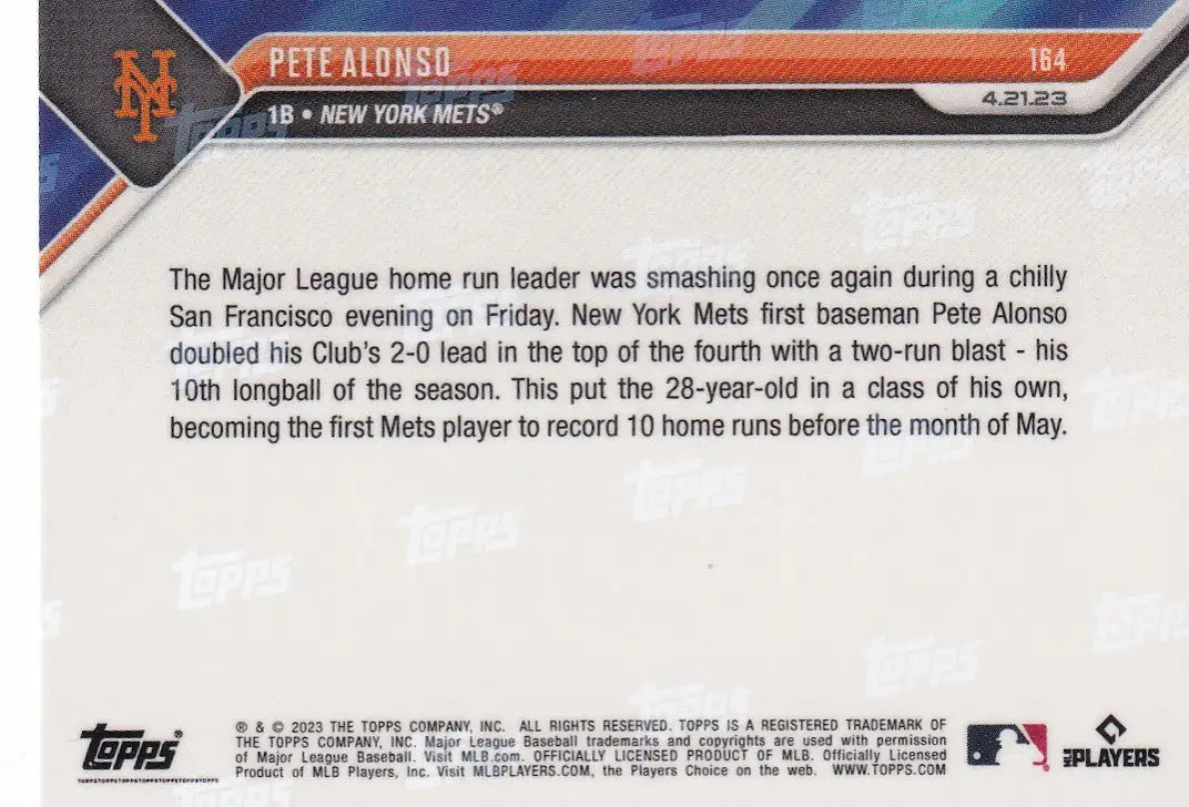 2023 TOPPS NOW #164 PETE ALONSO- NEW YORK METS
