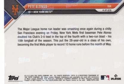 2023 TOPPS NOW #164 PETE ALONSO- NEW YORK METS