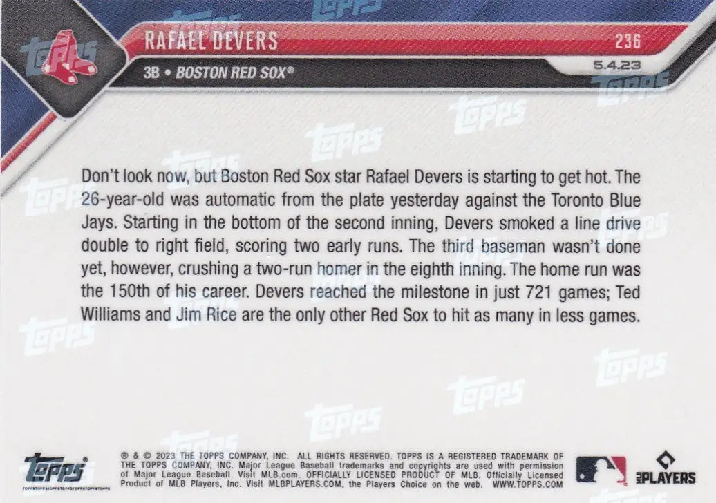2023 TOPPS NOW #236 RAFAEL DEVERS- BOSTON RED SOX