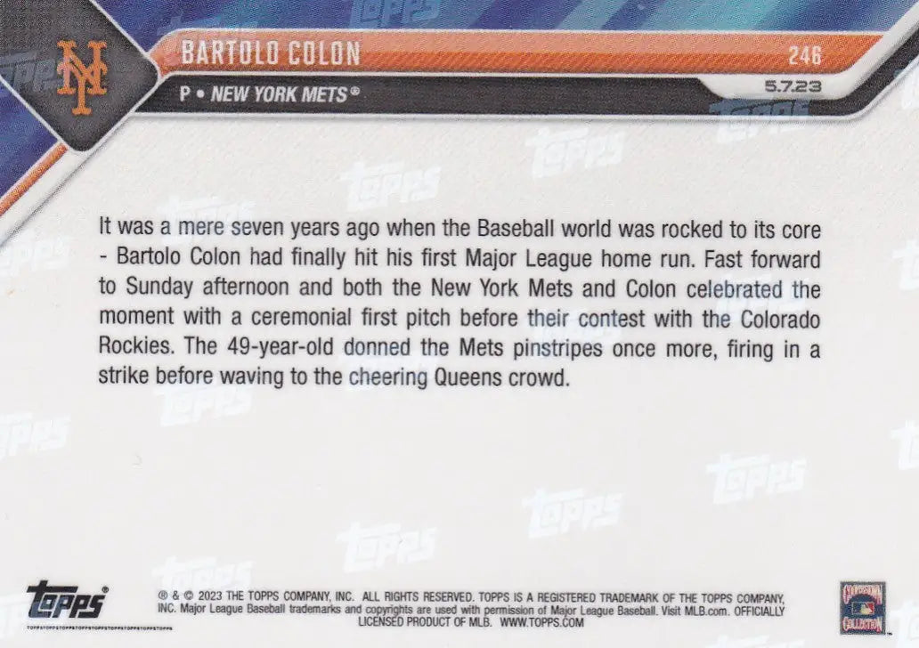 2023 TOPPS NOW #246 BARTOLO COLON- NEW YORK YANKEES