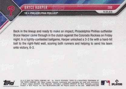 2023 TOPPS NOW #280 BRYCE HARPER- PHILADELPHIA PHILLIES