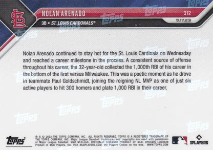 2023 TOPPS NOW #312 NOLAN ARENADO- ST LOUIS CARDINALS - Trading Card