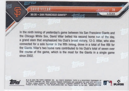 2023 TOPPS NOW #39 DAVID VILLAR- SAN FRANCISCO GIANTS