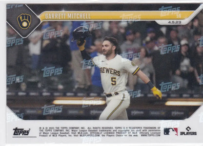 2023 TOPPS NOW Garrett Mitchell Milwaukee Brewers baseball card featuring Garrett Mitchell Milwaukee Brewers