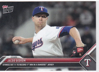 Baseball card of Jacob deGrom Texas Rangers pitching from 2023 TOPPS NOW #58