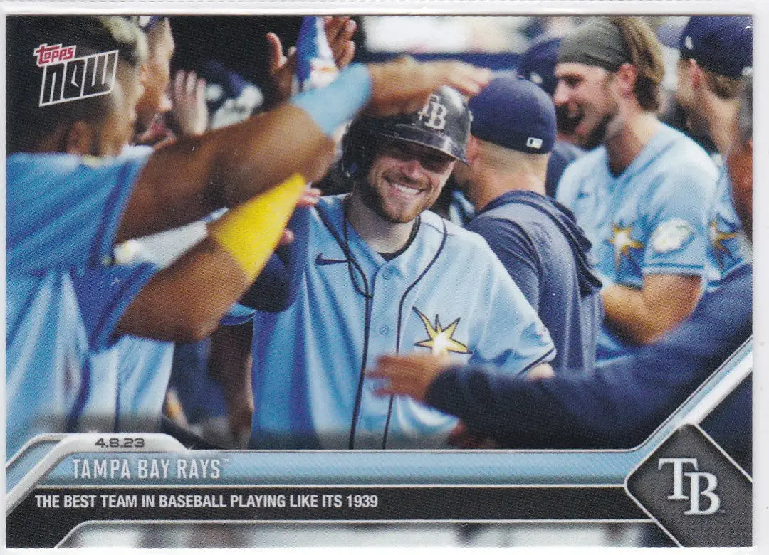 2023 TOPPS NOW Tampa Bay Rays baseball trading card featuring Tampa Bay Rays players celebrating