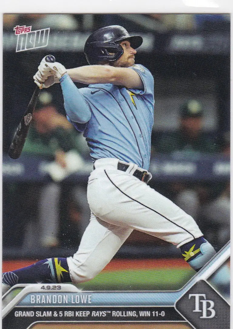 Baseball trading card of Brandon Lowe in light blue Tampa Bay Rays uniform